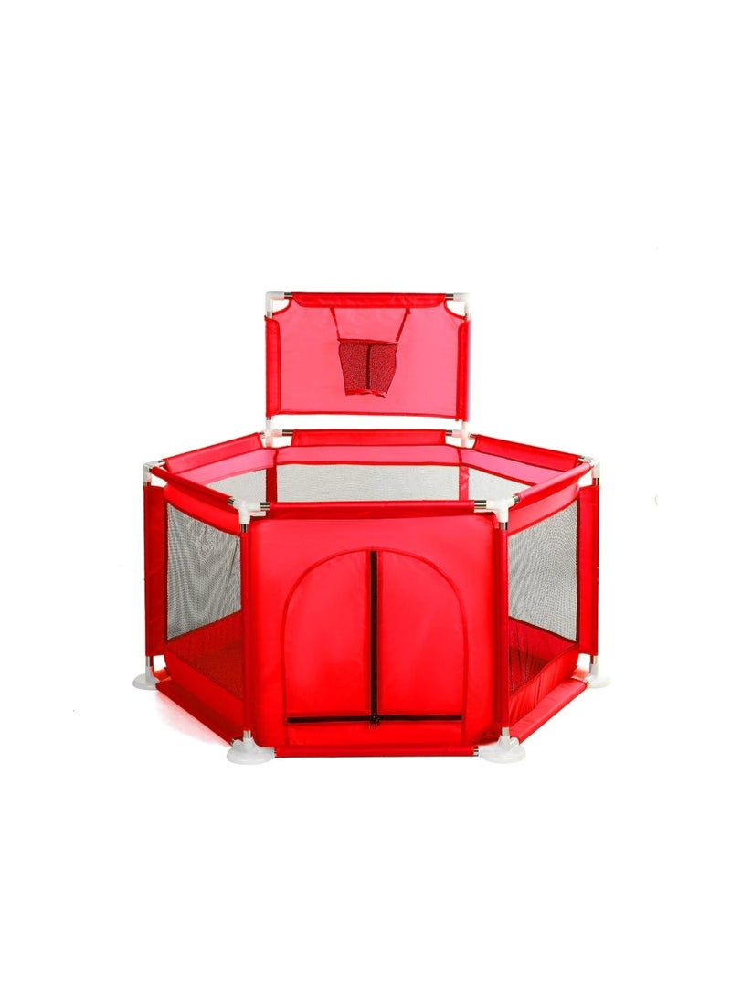 Large Hexagon Baby Playpen with Basketball Hoop - Safe Indoor/Outdoor Breathable Mesh Activity Centre & Safety Fence for Toddlers (130x70cm) - Without balls - Image 3